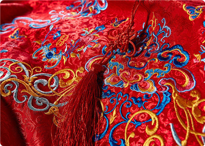 High End Haftowane tkaniny, Red Fabric chińska suknia ślubna